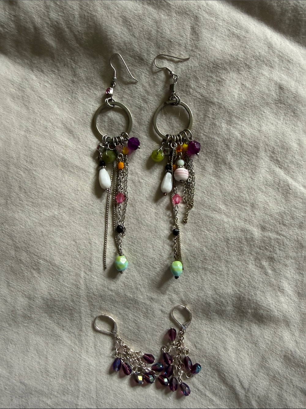 Silver-Tone Hoop Dangle Earrings with Multicolor Beads